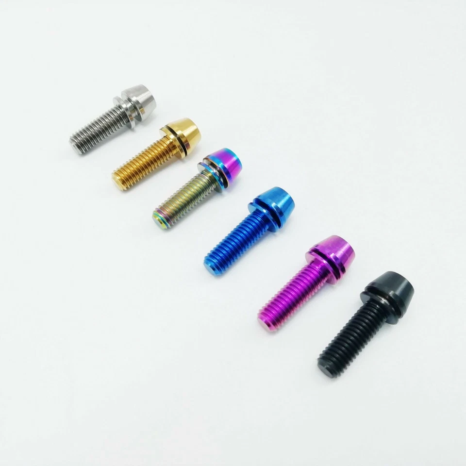 M5x16mm Super Light Bike Stem Bolts Taper Head Bicycle Conical With Washers 6pcs - Image 2 of 3