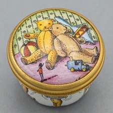 Halcyon Days Enamels Trinket Box A Year to Remember Teddy Bear Toys Screw Top