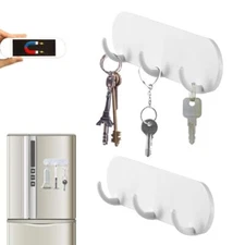 2-Pack Magnetic Key Holder with 3 Hooks for Refrigerator, Kitchen, and Laundry 