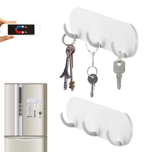 2-Pack Magnetic Key Holder with 3 Hooks for Refrigerator, Kitchen, and Laundry - Picture 1 of 6