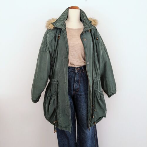 Size Au 16 Vintage Target SILK Parka Coat Green Quilted Hood 90s - Foto 1 di 17