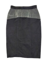 Vtg Leather Skirt Black Suede Exotic Print Sz 10 Waist 26 Lined Canada Boho Chic