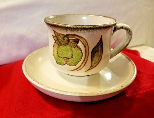Denby Steingut Tasse & Untertasse Troubador Muster Grün Floral Made In England - Bild 1 von 4