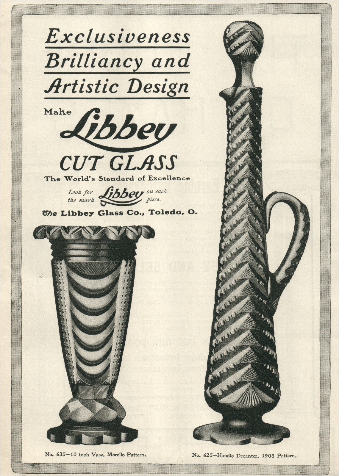 1903 Libbey Crystal Cut Glass Wine Decanter Flower Vase Toledo OH Print Ad 7744 eBay