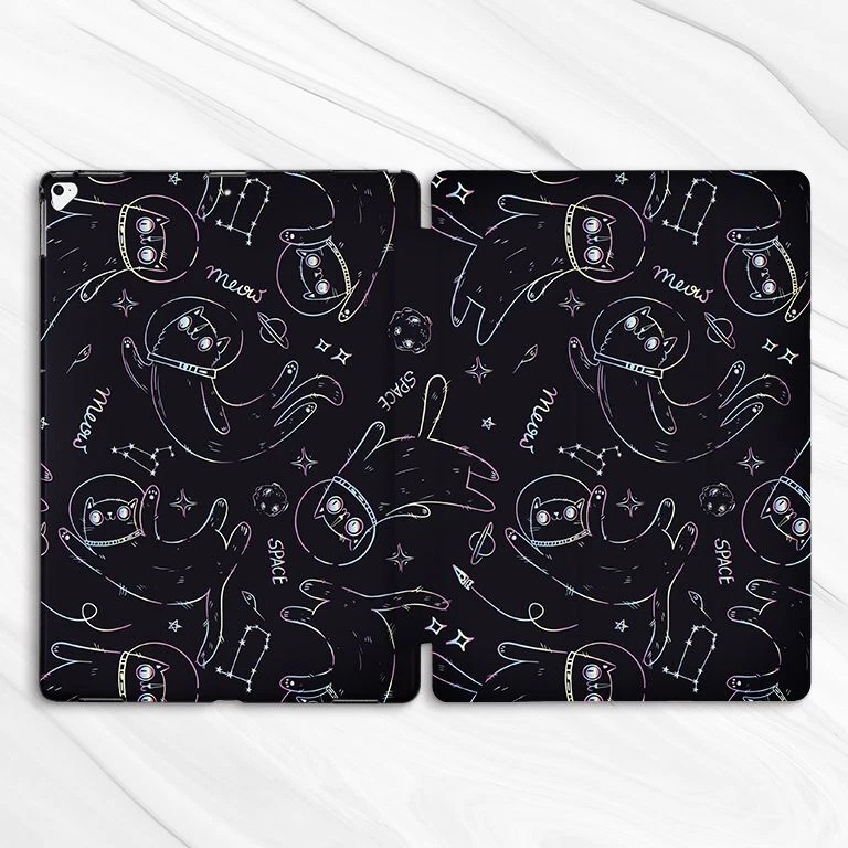 Lindo estuche artístico negro Cats In Space para iPad 10.2 Air 3 4 5 Pro 9.7 11 12.9 Mini Foto 4 de 4