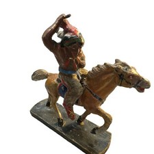 Elastolin Indian Toy Figure Riding On Brown Horse Made In Germany