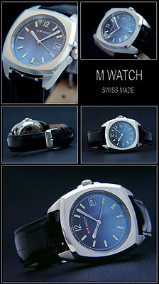 Elegante Herrenuhr M-WATCH by MONDAINE swiss made Edelstahl 38mm blau