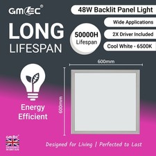 48W 600x600 LED Backlit Ceiling Panel Light Cool White 6500K Ultra Bright Light