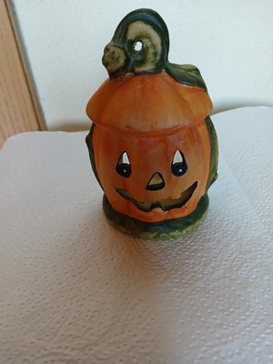 Halloween Kürbis Jack O Lantern Keramik Figur Glasiert Freistehend 11 cm