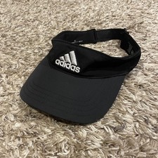 Adidas 3 Bar Logo Visor Hat Adjustable One Size Black Golf Running Tennis Cap