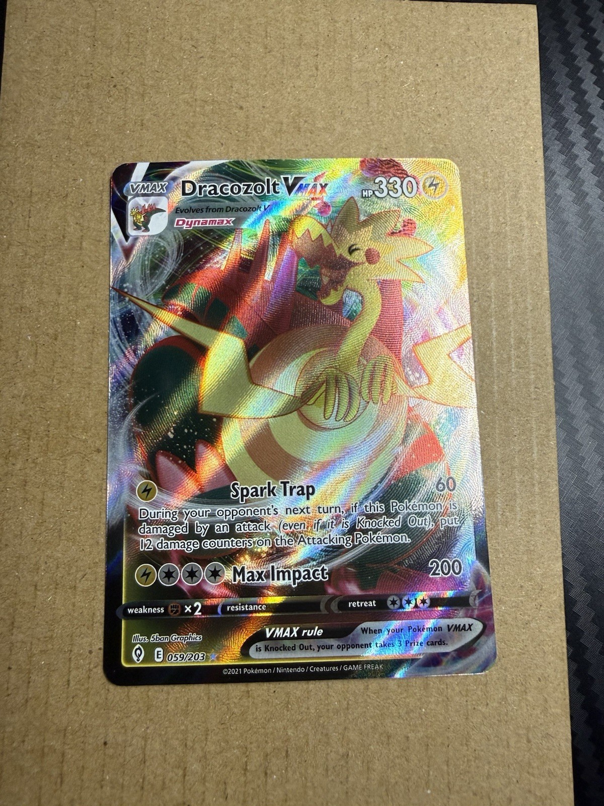 Pokémon TCG Dracozolt VMAX Evolving Skies 059/203 Holo Ultra Rare Near Mint