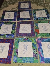 Lot Of 10 Unique OOAK Kaffe Fassett Border Embroidered Quilt Blocks 12.5" Each
