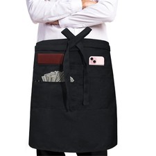 Unisex Bistro Server Apron with Zipper Pocket - Commercial Grade Black, 24x2...