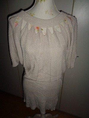 Bodyflirt Boutique Strickkleid Tunika beige Glitzer Cut Out 40/42, Fledermaus