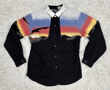 Vintage 90s Roper Western Shirt Small Eagle Sunset Landscape Missing Button READ