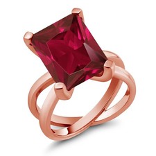 8.00 Ct Octagon Red Created Ruby 18K Rose Gold Plated Silver X Ring