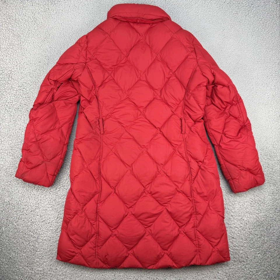 Lands End Coat Womens Medium Red Down Puffer Quilted Faux Fur Hood Winter Jacket - Image 2 of 4