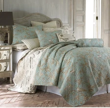 Levtex Home Lyon Teal Reversible KING Quilt & Pillowshams Set