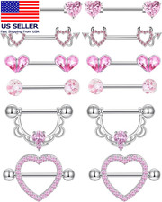 6 Pairs Nipple Rings Stainless Steel Heart Butterfly Moon Flower CZ Stud Barbell