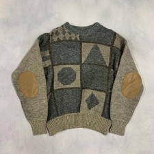 Vintage Knitted Jumper Abstract Patterned Grandad Knit Sweater Men's M