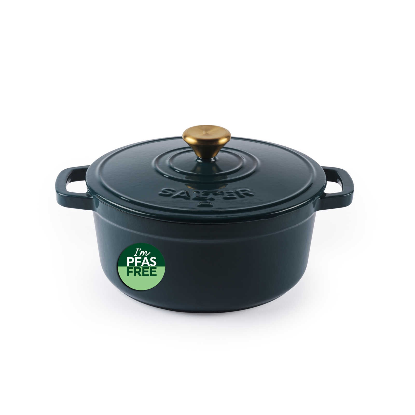 Salter Chester Cast Iron Casserole Pan, 24cm, PFAS-Free Coating, 3.4L, Green