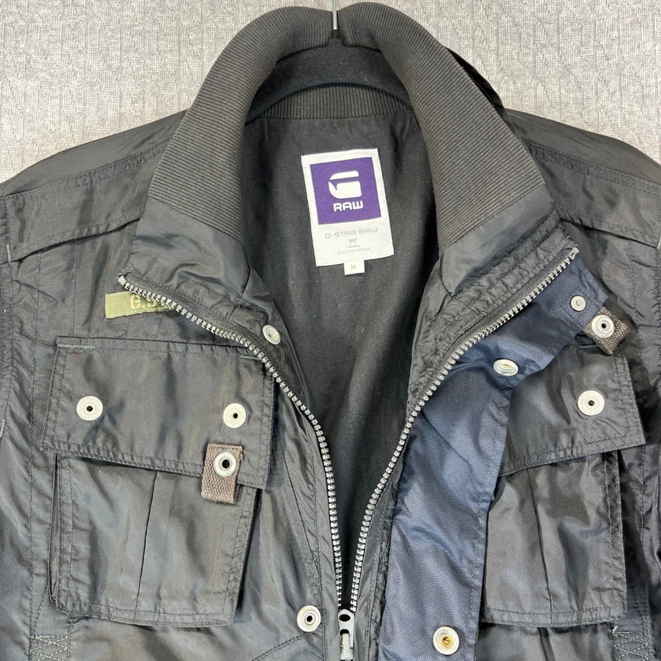 Sobrecamisa G Star Raw Recolite Negra Utilidad Carga Chaqueta Hombres M Bolsillos Militares Foto 4 de 4