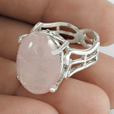 Rose Quartz Gemstone 925 Silver Promise Band Heart Chakra Statement Ring US 7