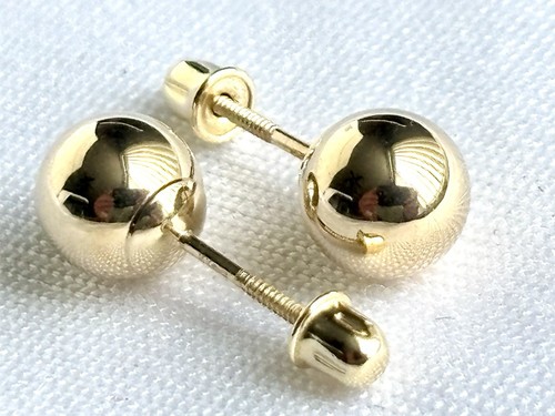 14k solid real Gold ball earrings - 6 mm Diameter- screw back - Picture 5 of 6