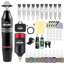 Wireless Tattoo Kit Complete for Beginners Pen Machine with Power Supply Needles