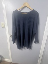 Plus Size Solid Round Neck 3/4 Sleeve Sweater Top, 29  Across Chest. Dark Blue.