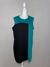 Worthington XL Teal Black Colorblock Sheath Dress Sleeveless Work Office Career