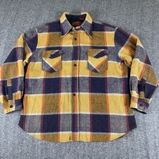 Vintage Sears Kings Road CPO Wool Blend Shirt Jacket XL Yellow Navy Plaid