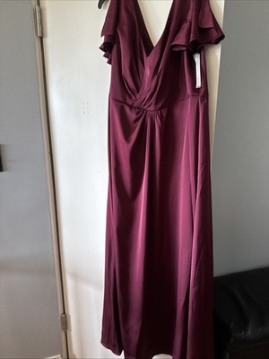 Azazie Soren Cabernet Stretch Satin Flutter Sleeves Dress A18 NWT
