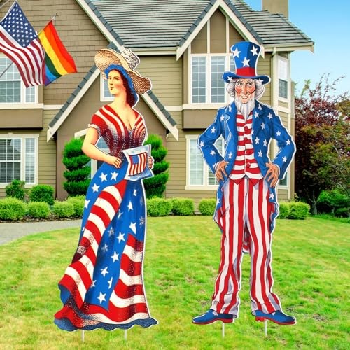 2 Stück 4. Juli Hofschild mit Pfahl Outdoor Patriotisch Stern Rasendeko - Bild 2 von 7