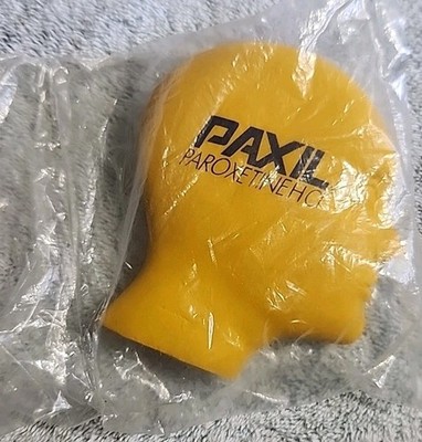 New Vintage Paxil Pharma Drug Rep Promo Advertising Yellow Logo Stress Head Ball