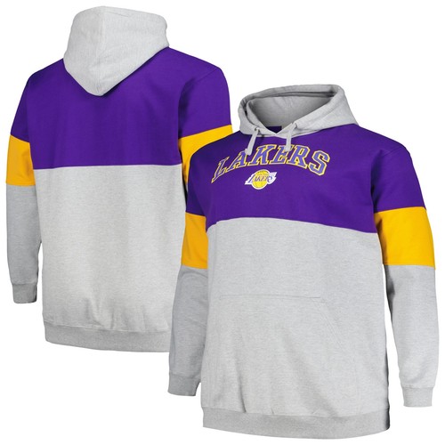 Sudadera con capucha pulóver grande y alta de Los Angeles Lakers púrpura/dorada para hombre Fanatics