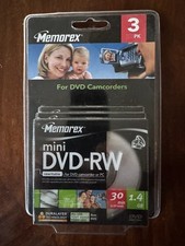 Memorex Mini DVD-RW 3 Pack 2X 1.4GB 30 min Single Sided BRAND NEW SHIPS FREE 