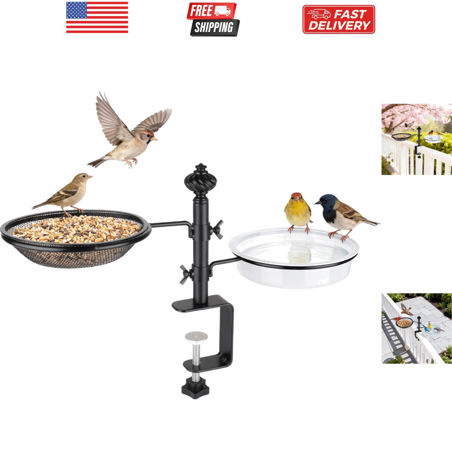S With Metal Tray And Water Bowl, Balcony Bird Feeders Detac