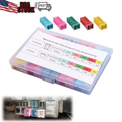 30PCS Car Fuses Assortment Kit Tall/Standard And Low Profile Box Shaped Fuses