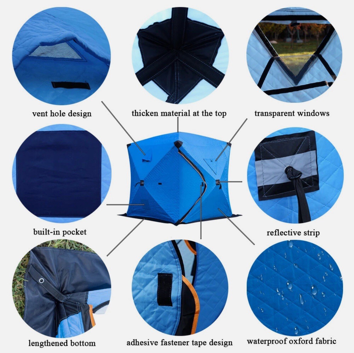 White Camo 175cm X 175cm X  205cm Portable Thermal Camping Ice Fishing Tent