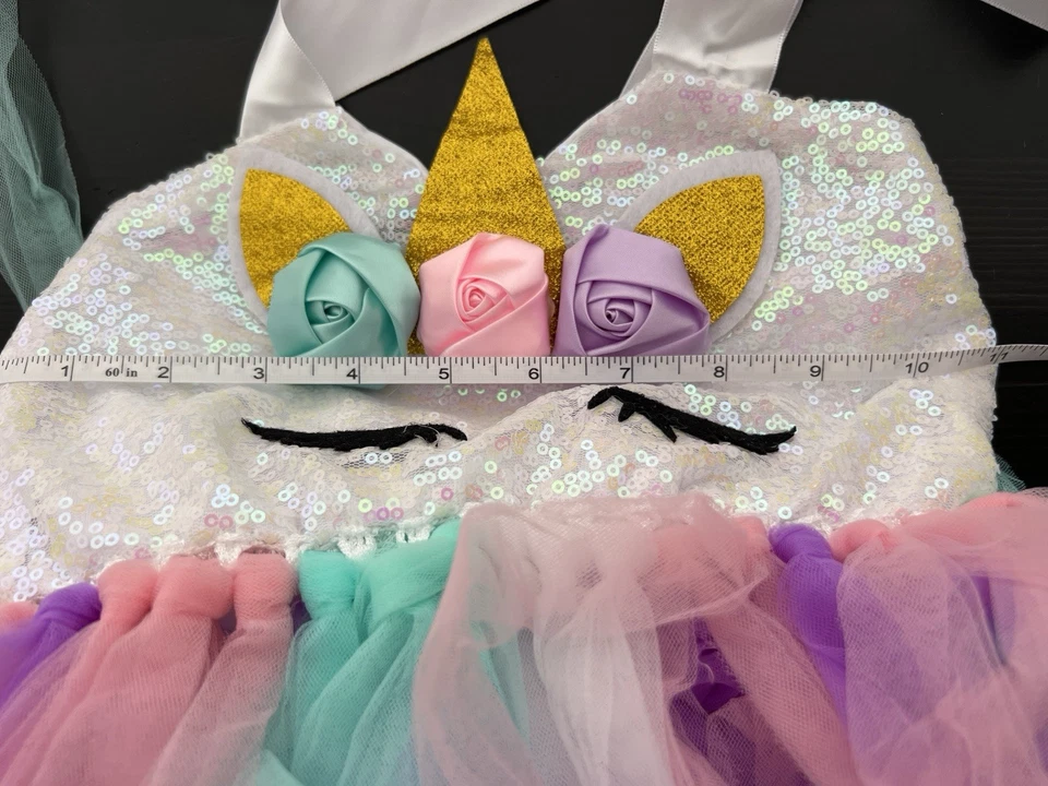 Girls Size 3/4Dressup Dress With Tutu Unicorn Sequins Sparkly Colorful HALTER - Image 3 of 3