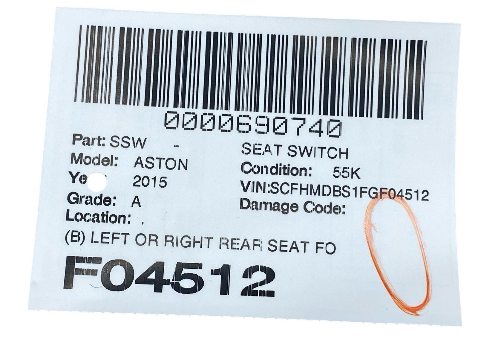 2015 ASTON MARTIN RAPIDE (B) LEFT OR RIGHT REAR SEAT FOLD DOWN SWITCH BUTTON OEM