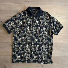 Ocean Pacific OP Shirt Mens Large Black Floral Vintage Polo Travel Vacation