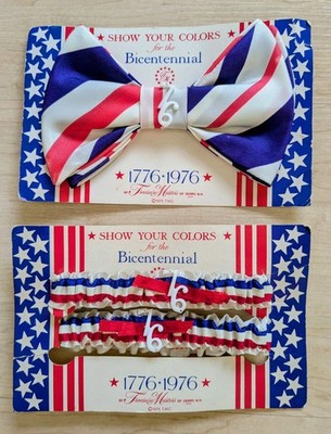 Vintage Bicentennial 1976 Red White & Blue Bow Tie and Sleeve Garters