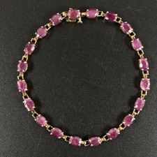 Vintage 10k Yellow Gold TESTED Natural Ruby 20 Stones Tennis Bracelet 7"