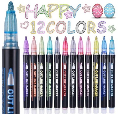 Yangmei Outline Glitter Markers, Teen Girl 1 Count (Pack of 12), 12 Colors 