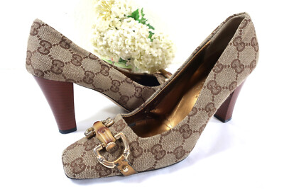 VNT GUCCI GG Logo Classic Rare Canvas High Heels Horsebit Pump