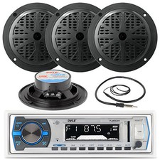 Marine 5.25" 100W Pyle Speakers, PLMRB29W White USB AUX Radio, Marine Antenna