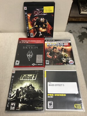 PS3 PlayStation 3 Lot of 5  Games, SKYRIM V NINJA FALLOUT 3 MASS EFFECT 2 & 3 