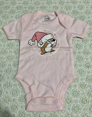 Buc-ee's Beaver 1st Christmas One piece Sleeper Pink 3 Months